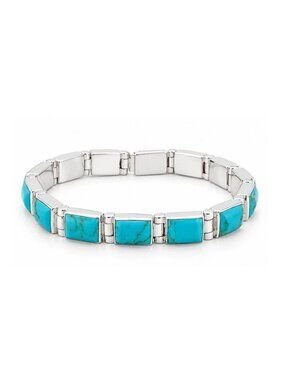 Genuine 39 Cts Turquoise Tennis Bracelet Solid .925 Sterling Silver